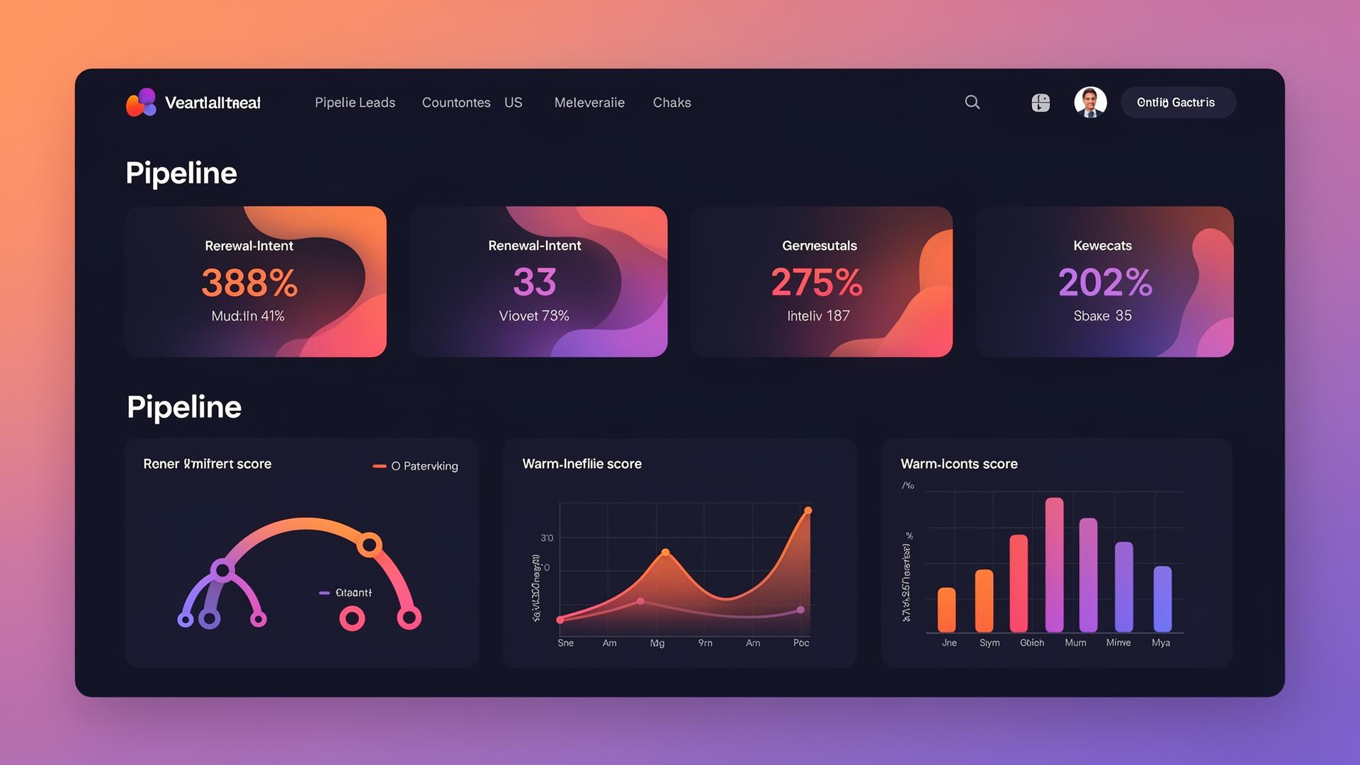 Cleons Insurance pipeline dashboard showing renewal-intent scores and charts